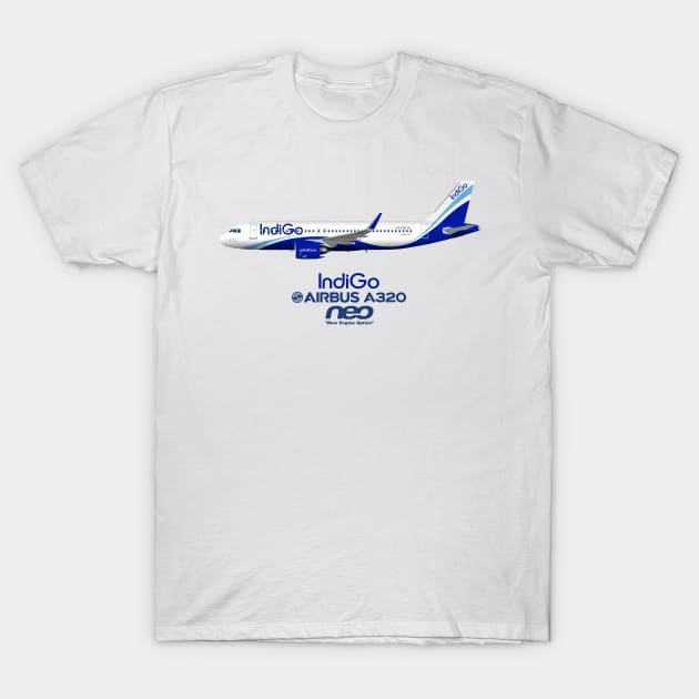 Illustration of IndiGo Airbus A320 NEO VT-ITD T-Shirt by SteveHClark